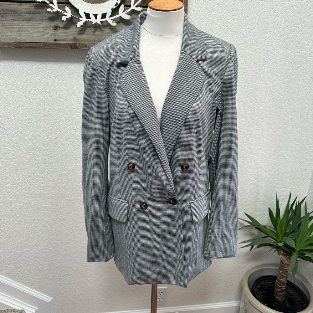 Boutique Hem‎ & Thread black houndstooth blazer jacket stretch knit L NWT